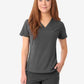 Gray women’s stash-pocket scrub top with v-neck and short sleeves for comfort and style