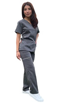 Gray Women’s Gentle Stretch Slim Fit Zipper Set with V-neck top and matching pants