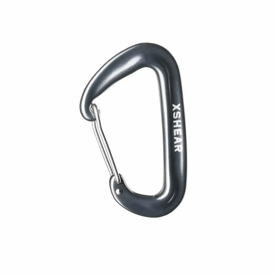 Gray metal climbing carabiner with X-STREAM branding for lightweight aluminum carabiners