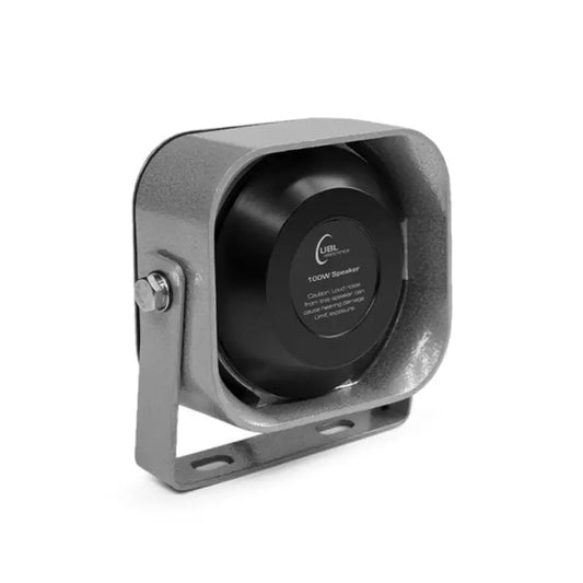 Gray metal horn speaker from UBL 100-Watt Slim Speaker series for powerful sound