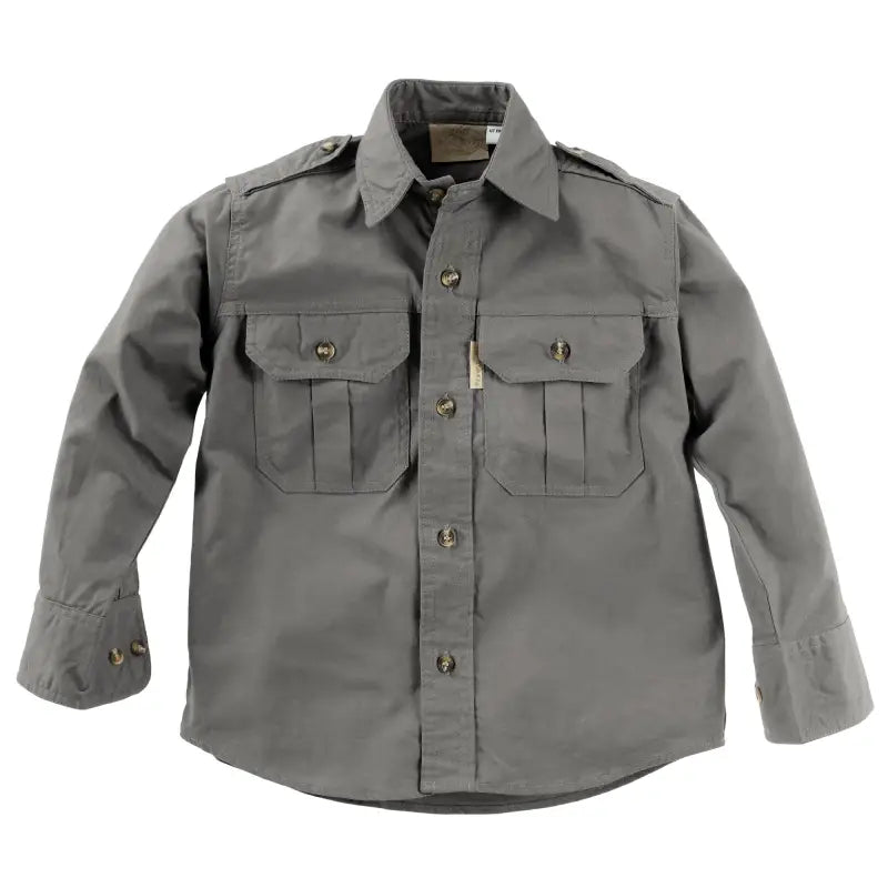 Gray Trail Shirt for Kids - L/Sleeve with chest pockets and epaulettes for first responders