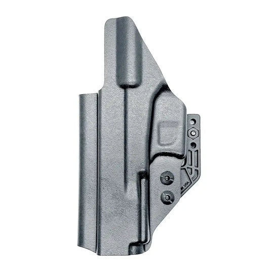 Gray molded gun holster for Glock 17 IWB with magazine pouch, inside waistband design