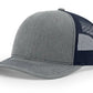 Gray and navy trucker hat with leather patch for first responders and firefighter enthusiasts