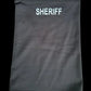 Gray fleece lined neck gaiter with SHERIFF text for first responders and firefighters