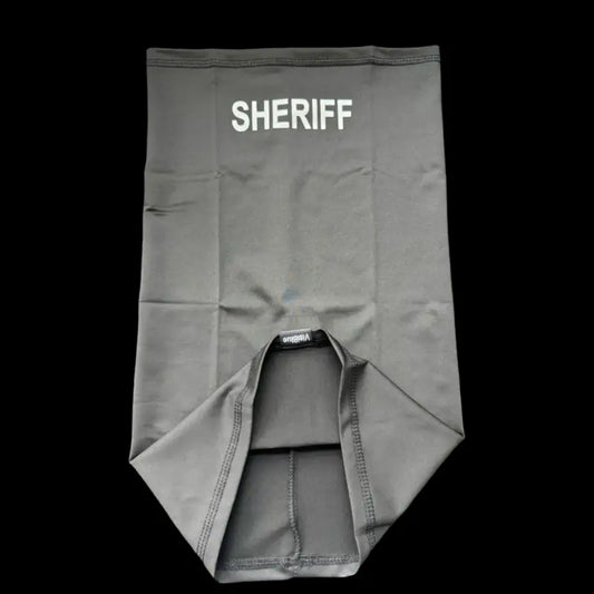 Gray neck gaiter with SHERIFF text ideal for police and first responders