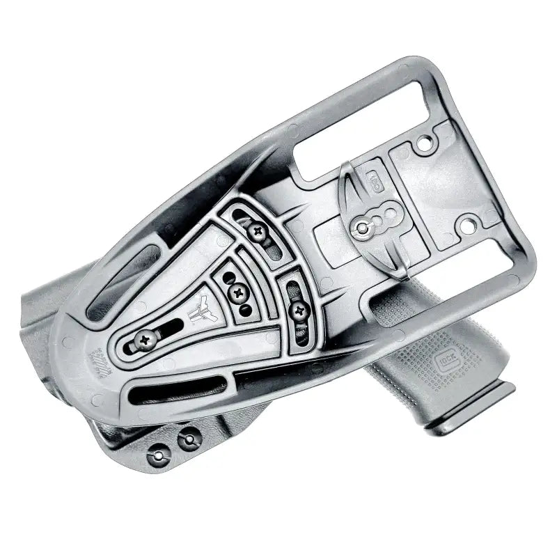 Gray pistol holster for Glock 43X and 48 MOS with light mounted, ideal for first responders