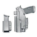 Gray pistol in holster with magazine holder for Sig P365-FUSE and Streamlight TLR-7