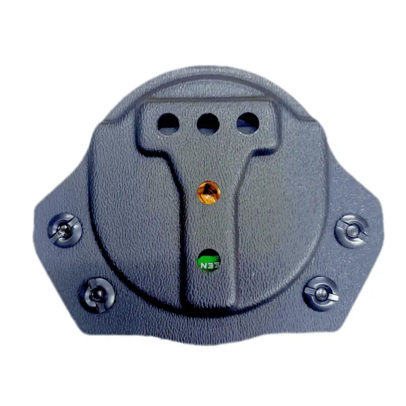 Gray plastic electronic control panel for Dip Can Holder with Molle clip and indicator lights