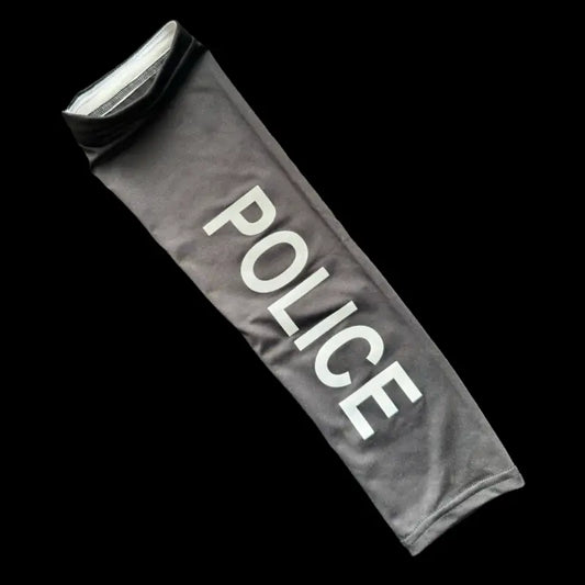 Gray police arm sleeve designed for first responders, firefighters, and police personnel