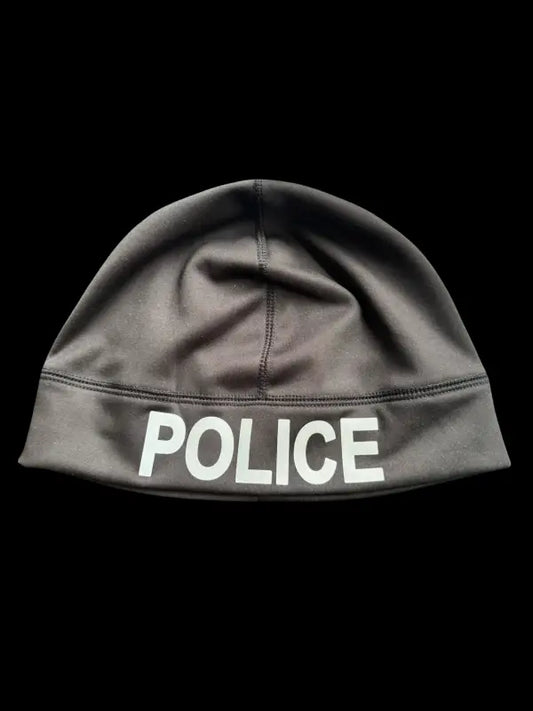 Gray police beanie with fleece lining for first responders and firefighters