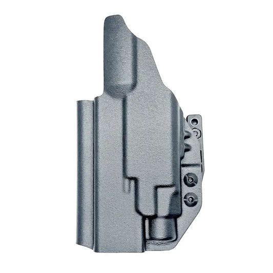 Gray polymer pistol holster for Glock 17 with Streamlight TLR-7 and light mounted