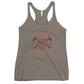 Gray racerback tank top with Fire Fighter design and crossed axes in vintage turquoise