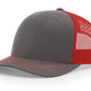 Gray and red trucker hat with Red Line leather patch for stylish casual wear