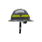 Gray Bullard Full Brim Wildland Helmet with hi-viz lime yellow stripe and adjustable strap