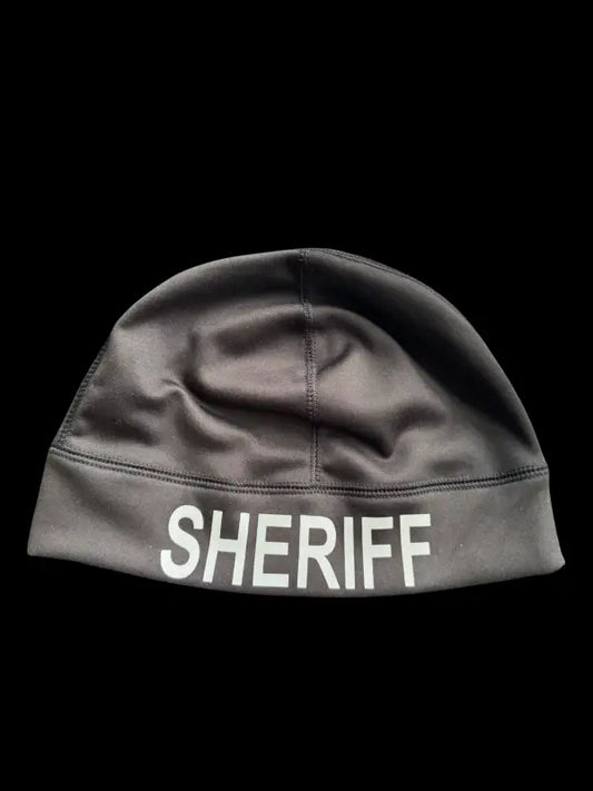 Gray sheriff fleece lined beanie, stylish lined beanie for warmth and comfort