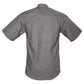 Gray short-sleeved button-up shirt with functional shoulder straps for essential outdoor use