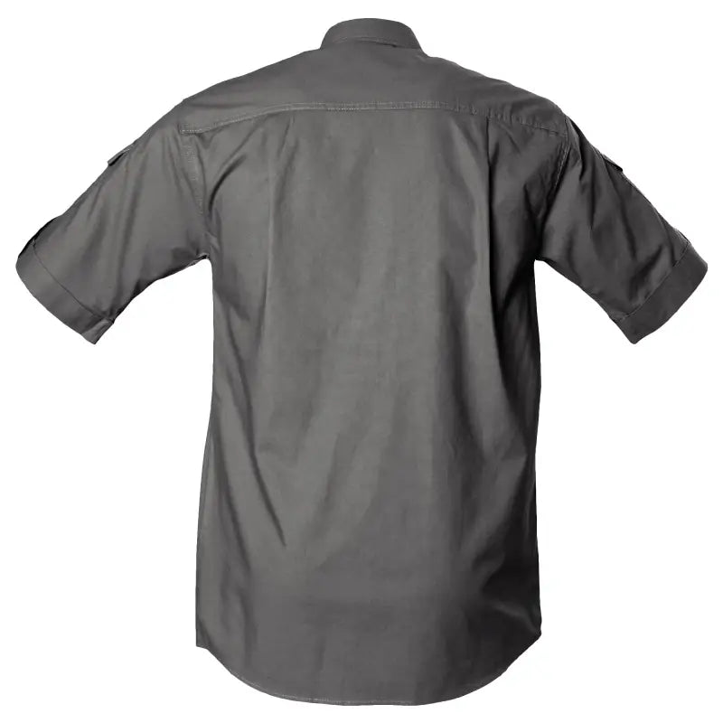 Gray Shooter Shirt for Men showing functional cross-stitched epaulettes from the back