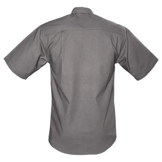 Back view of TAG Safari Men’s Buffalo Logo Trail Short Sleeve Shirt in gray