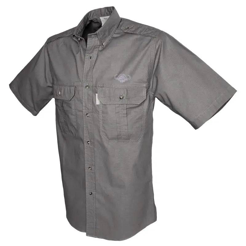 Gray TAG Safari Men’s Buffalo Logo Trail Short Sleeve Shirt with Chest Pockets