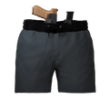 Gray carrier training shorts with a tan pistol for concealed carry and training