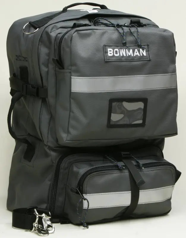 Gray stacked duffel bags from Ruffian Out of County Bag with two internal storage compartments