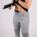 Carrier Joggers Mk.II gray sweatpants with knee patches, ideal for concealed carry and retention belt comfort