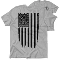 Gray t-shirt featuring Molon Labe Ghost Flag design with American flag graphics