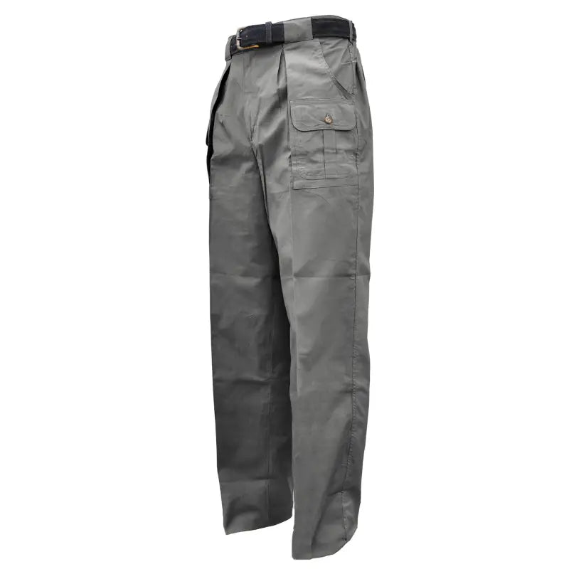 Gray Six-Pocket Congo Pants for Men featuring multiple pockets and a belt loop waistband