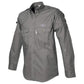 Gray tactical long-sleeve button-up shirt with embroidered buffalo logo and shooting patch