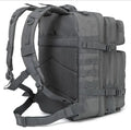 Gray tactical military-style All-Terrain Backpack with MOLLE webbing and first aid supplies