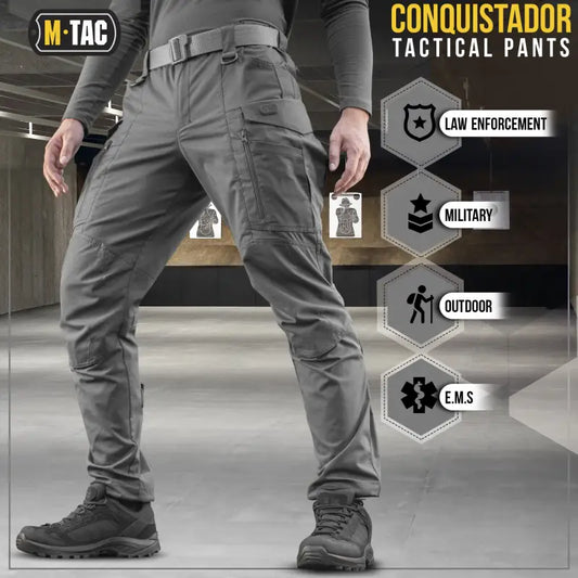 Gray M-Tac Tactical Pants Conquistador Gen I Flex with multiple pockets for outdoor use