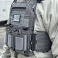 Gray tactical plate carrier with American flag patch, lightweight Level IV body armor