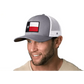 Gray and white Texas Flag Trucker Hat with a Texas state flag patch on a snapback