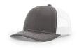 Gray and white trucker hat with Serpent Skull Leather Patch for a stylish Skull Leather Patch look