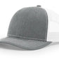 Gray and white trucker hat with Serpent Skull Leather Patch and Skull Leather Patch