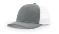 Gray and white trucker hat with Serpent Skull Leather Patch and Skull Leather Patch
