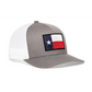 Gray and white Texas Flag Trucker Hat with TX patch, perfect for casual wear