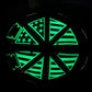 Glowing green American flag helmet decals in a circular pinwheel design