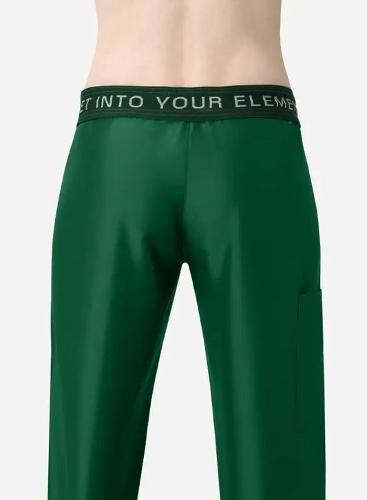 Green athletic leggings with text, perfect for Women’s Simple Scrub Pants style