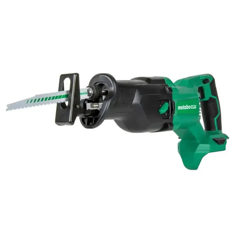 Green and black Metabo HPT CR18DBQ4M 18V MultiVolt Cordless Reciprocating Saw with blade