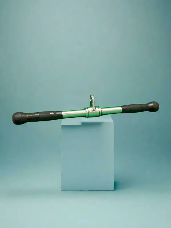 Green and black SFE Revolving Straight Bar with Rubber Handgrips for strength training