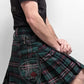 Green and black plaid Scottish National Tartan Utility Kilt with decorative buckles