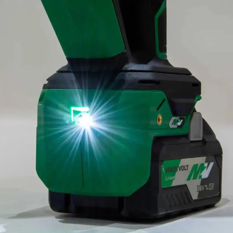 Green and black Metabo HPT power tool battery pack with LED for 36V MultiVolt D-Handle Rotary Hammer