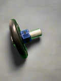 Green and black roller skate wheel with blue and silver hardware for SFE Black Lock-Jaw Olympic Barbell Collars