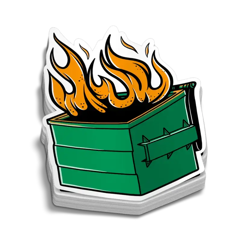 Green Dumpster Fire Sticker for helmets, windows, perfect for firefighters and first responders
