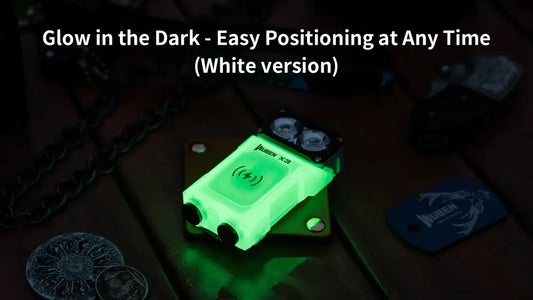 Glowing green Wuben X3 Beacon All-in-One Flashlight + Charging Dock in white casing