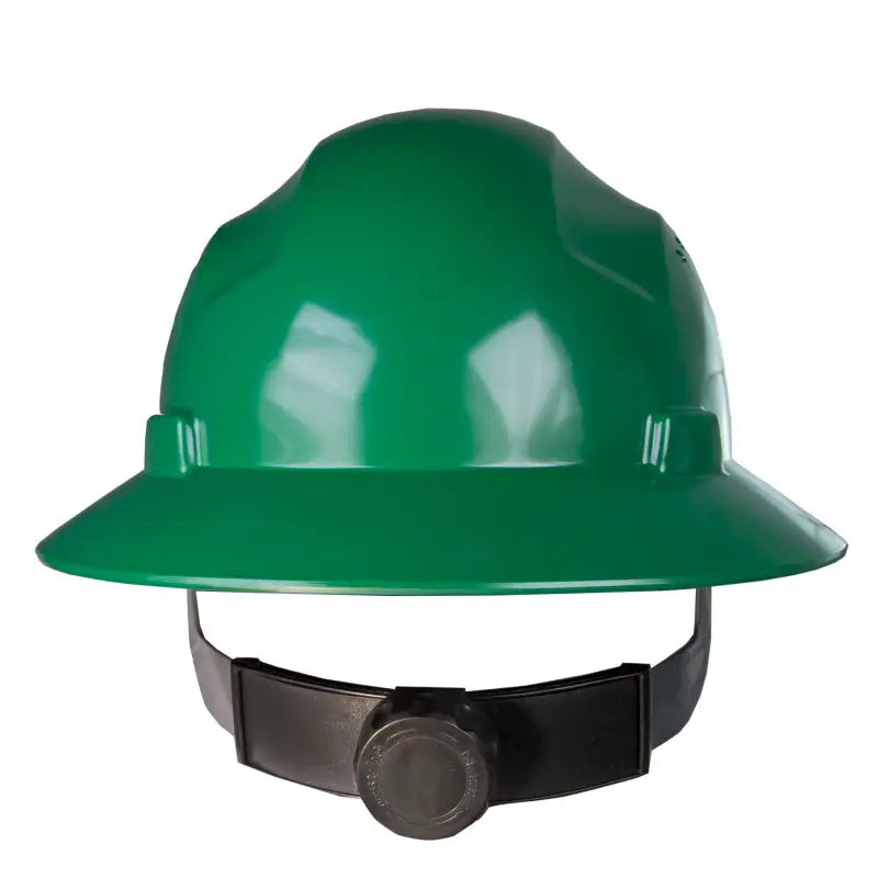 Green Full Brim Safety Hard Hat with 4 Point Suspension meets ANSI Z89 standards