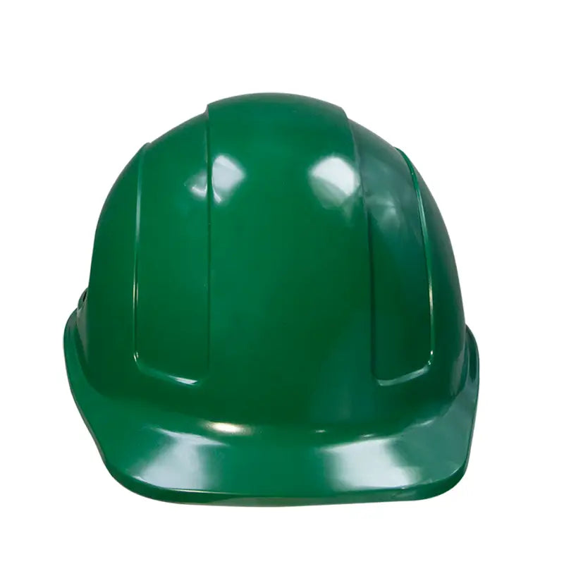 Green cap style safety hard hat with 4 point suspension and brow liner for added comfort