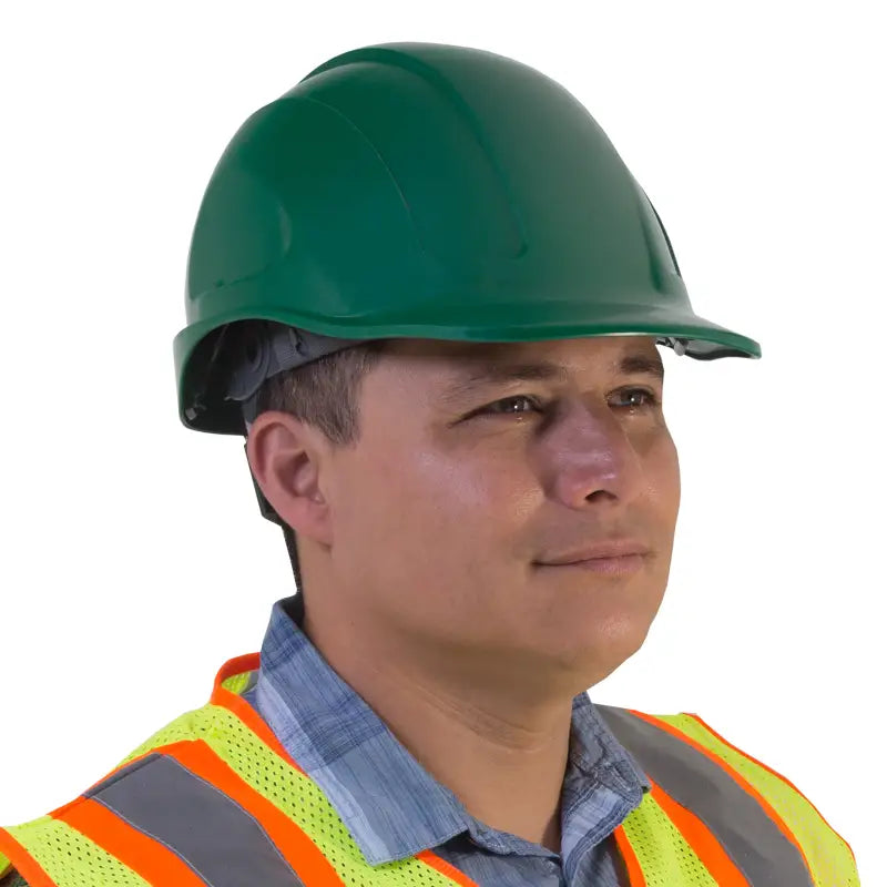 Green Cap Style Safety Hard Hat with 4 Point Suspension and comfortable brow liner