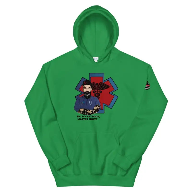 Irish Green EMS Unisex Hoodie featuring a medical emergency services logo design